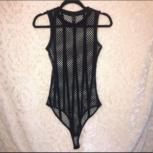 Black mesh rave one piece bodysuit